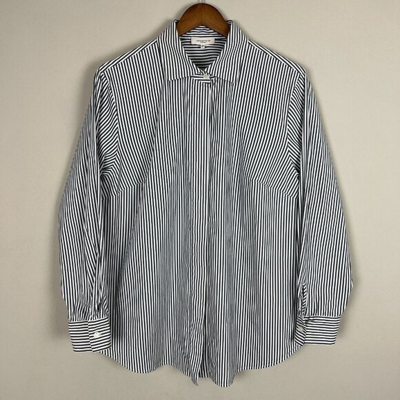 LAFAYETTE 148 NY Shirt Womens 1X Gray White Button Front Striped Blouse Office - Picture 9 of 9